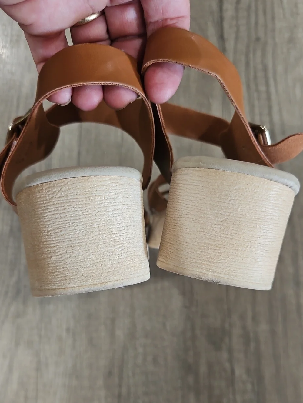 Women's Tan Leather Strappy Clog Sandals with Buckle